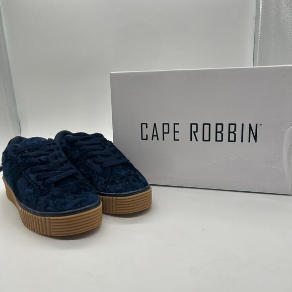 New Cape Robbin Velvet POLO 2 Navy Lace Up Chunky Retro Y2K Heel Sneakers Size 5 - Picture 1 of 11
